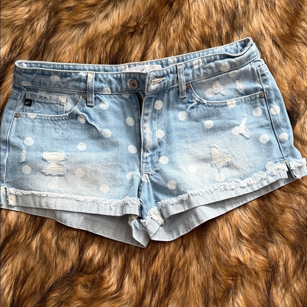 KanCan Light Blue Polka Dot Jean Shorts